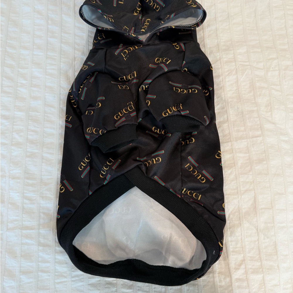 Designer Style Dog Hoodie in Black and Gold